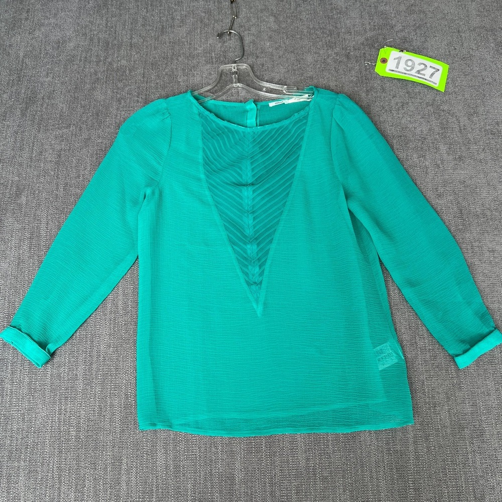 Kimchi Blue Blouse Top Womens XS Green Chiffon Pleated Long Sleeve Boho Chic